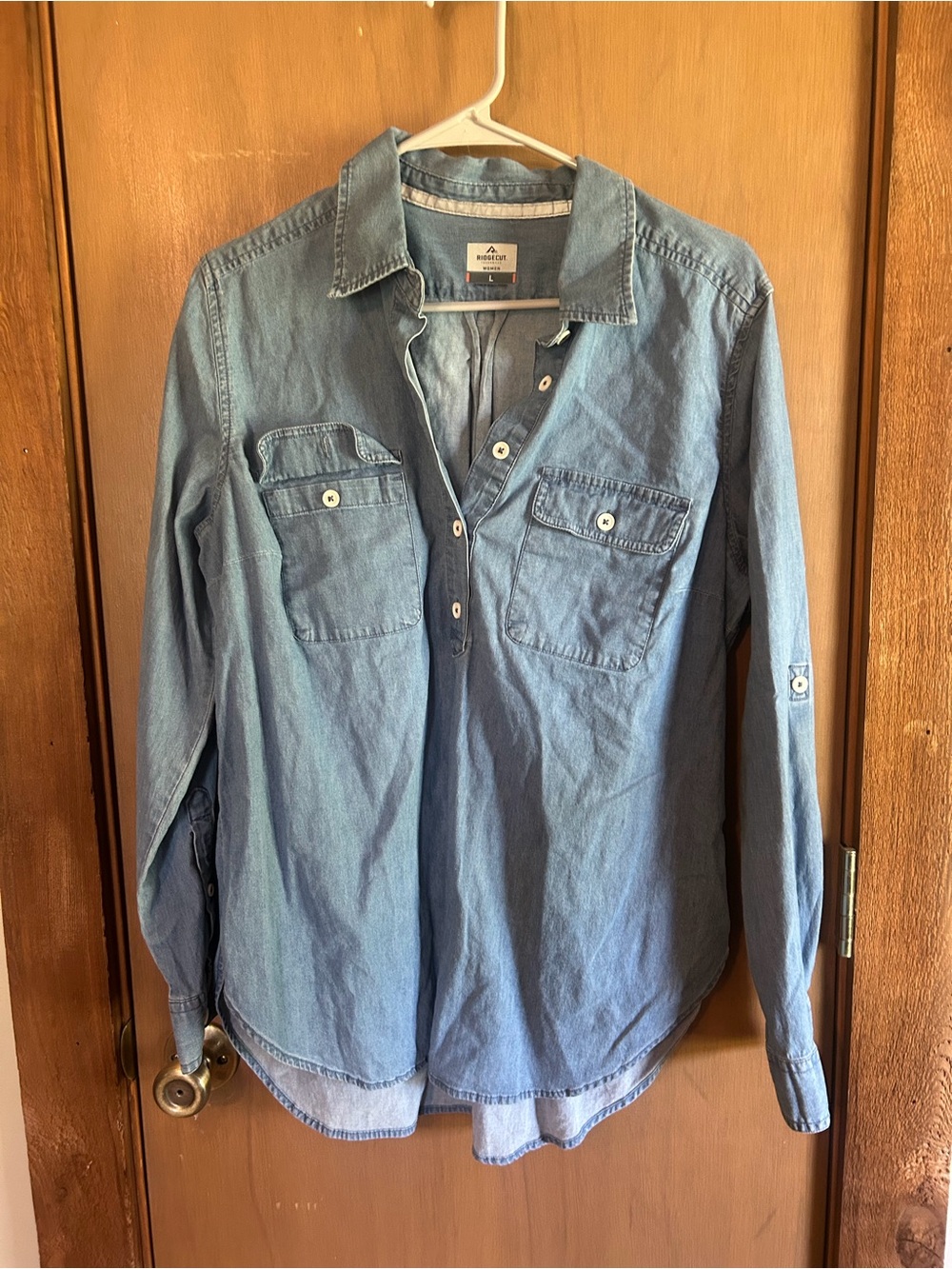 Light Blue Denim Button-Down Shirt - Relaxed Utility Style